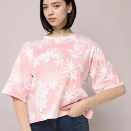 Women Floral Print Boxy Fit Crew-Neck T-Shirt-image-24