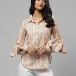 Striped Shirt with Bell Sleeves-image-3