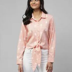 Ikat Print Shirt with Knot Accent-image-29