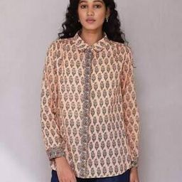 Relaxed Fit Peach Floral Print Shirt-image-1