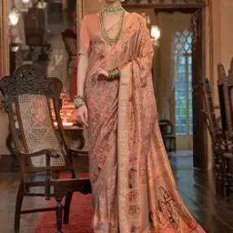Botanical Design Banarasi Silk Saree with Border-image-23