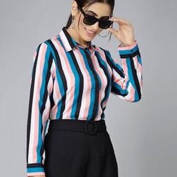 style quotient Striped Print Shirt with Spread Collar-picture-25