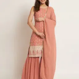 Embroidered Straight Kurta & Sharara Set-image-19