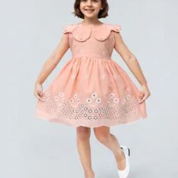 Girls Schiffli Embroidered Fit & Flare Dress-image-30
