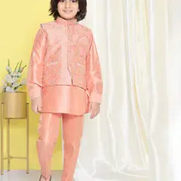Embroidered Kurta Set with Nehru Jacket-image-3