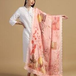 Women Floral Motif Print Shiny Chiffon Silk Dupatta-image-11