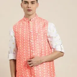 Self-design Sleeveless Nehru jacket-image-31
