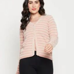 Women Striped V-Neck Cardigan-image-35