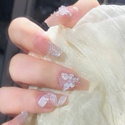 pink truck Set Of 24 Artificial Reusable Nails in Pearls on Butterfly Design image 1