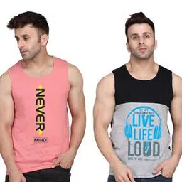 Men Pack of 2 Typographic Print Scoop-Neck Vests-image-88