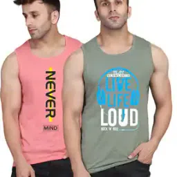 Men Pack of 2 Typographic Print Scoop-Neck Vests-image-85