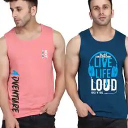 Men Pack of 2 Typographic Print Sleeveless Vests-picture-16