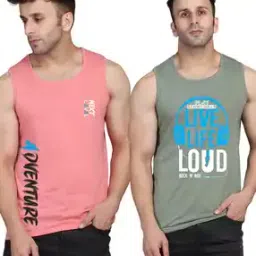 Men Pack of 2 Typographic Print Sleeveless Vests-image-87