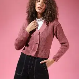 Knitted V-neck Wool Cardigan-image-53