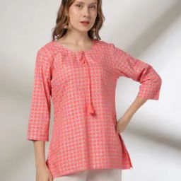 Women Geometric Print Round-Neck Straight Tunic-image-74