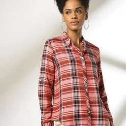 Women Checked Regular Fit Shirt with Spread Collar-image-10