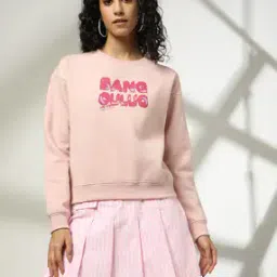 Women Typographic Print Crop Fit Round-Neck Sweatshirt-image-80