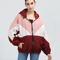 Women Colourblock Zip-Front Hooded Jacket-picture-45