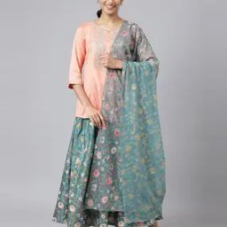 Embroidered Top with Printed Skirt & Dupatta-picture-18