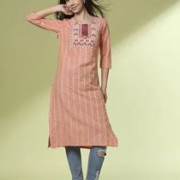 Women Striped Round-Neck Straight Kurta-image-46