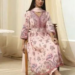 Women Floral Print Flared Kurta with Palazzos & Dupatta-image-1
