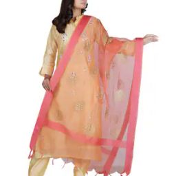 Organza Silk Dupatta with Tassels-0