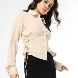 Women Fitted Shirt with Tie Up Details-image-1