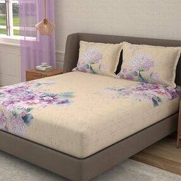 210 TC Floral Print Super King-Size Bedsheet with Pillow Covers-image-58