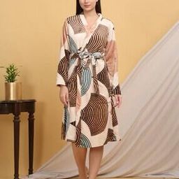 Women Fleece Bath Robe With Pockets-picture-41