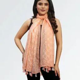 Women Embroidered Scarf with Tassels-image-31