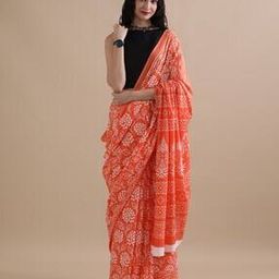 Women Floral Print Pure Cotton Saree-image-11