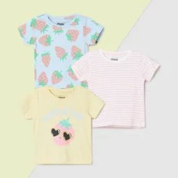 Girls Pack of 3 Cotton Typographic Printed T-Shirt-image-40