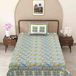 150 GSM Floral Print Single Bedsheet with Pillow Cover-picture-34