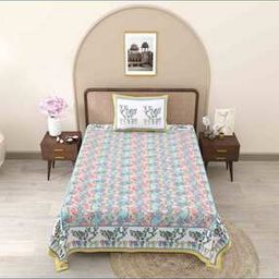 150 GSM Floral Print Single Bedsheet with Pillow Cover-13