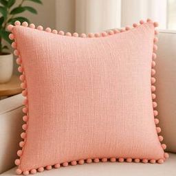 Square Cushion Cover with Pom Pom Edges-42