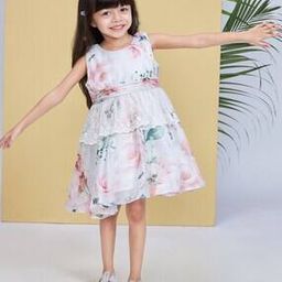 Girls Floral Print Fit & Flare Dress-image-90