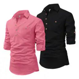 Pack of 2 Men Slim Fit Short Kurtas-image-47