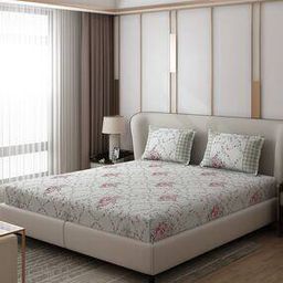 120 TC Floral Print Double Bedsheet with Pillow Covers-picture-52