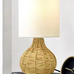 Raffia Table Lamp with Fabric Shade-44