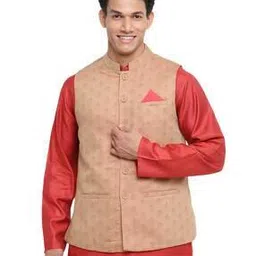 Micro Print Nehru jacket with Welt Pockets-30