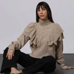 Ruffle Pattern Cable Knit Pullover-55