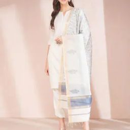 Women Block Print Dupatta with Contrast Border-0