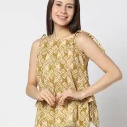 Printed Schiffli Strappy Top with Guzzet Detail-11
