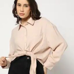 Women Crinkled Relaxed Fit Shirt with Patch Pocket-image-16