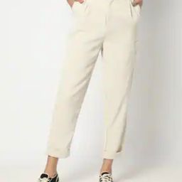 Women Straight Fit Paperbag Waist Trousers-image-43
