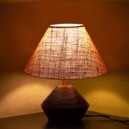 devansh Conical Jute Shade Table Lamp with Wooden Base  image 1