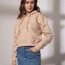 Women Typographic Embroidered Relaxed Fit Hoodie-image-110