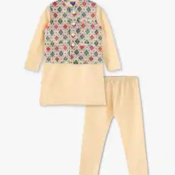 Boys Kurta Pyjama Set with Printed Nehru Jacket-19