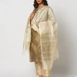 Women Striped Dupatta with Tassels-picture-11