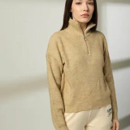 Women Ribbed Regular Fit Half-Zip Pullover-picture-21